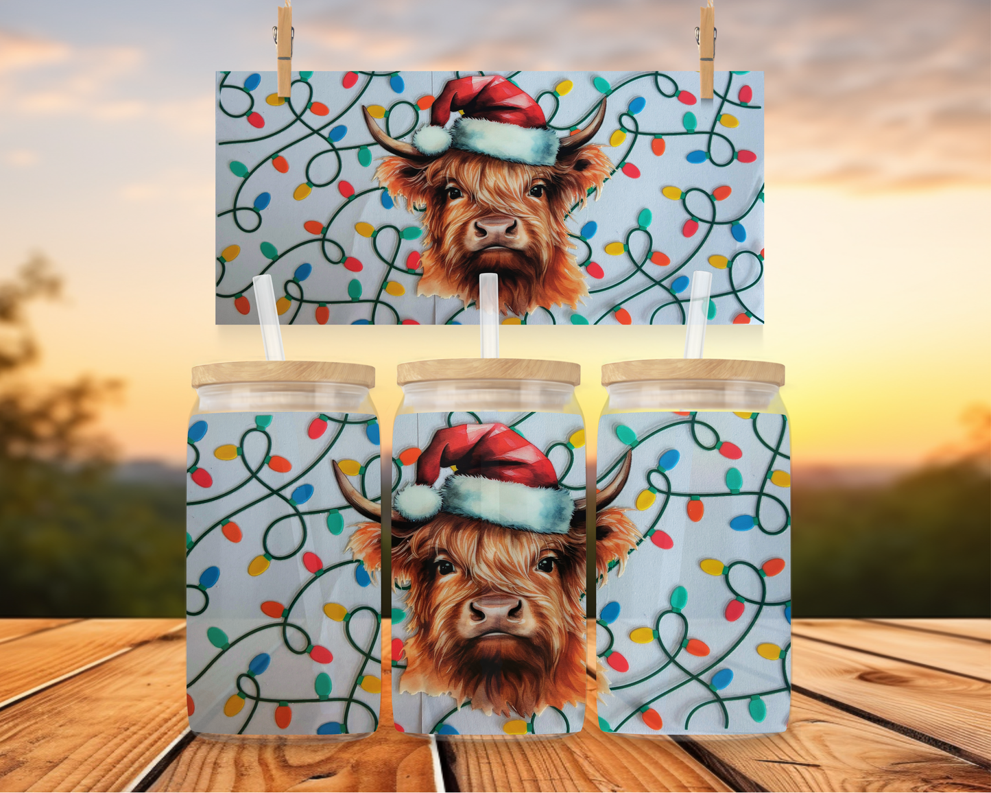 Christmas Lights Highland Cow