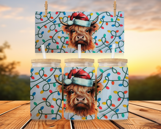 Christmas Lights Highland Cow
