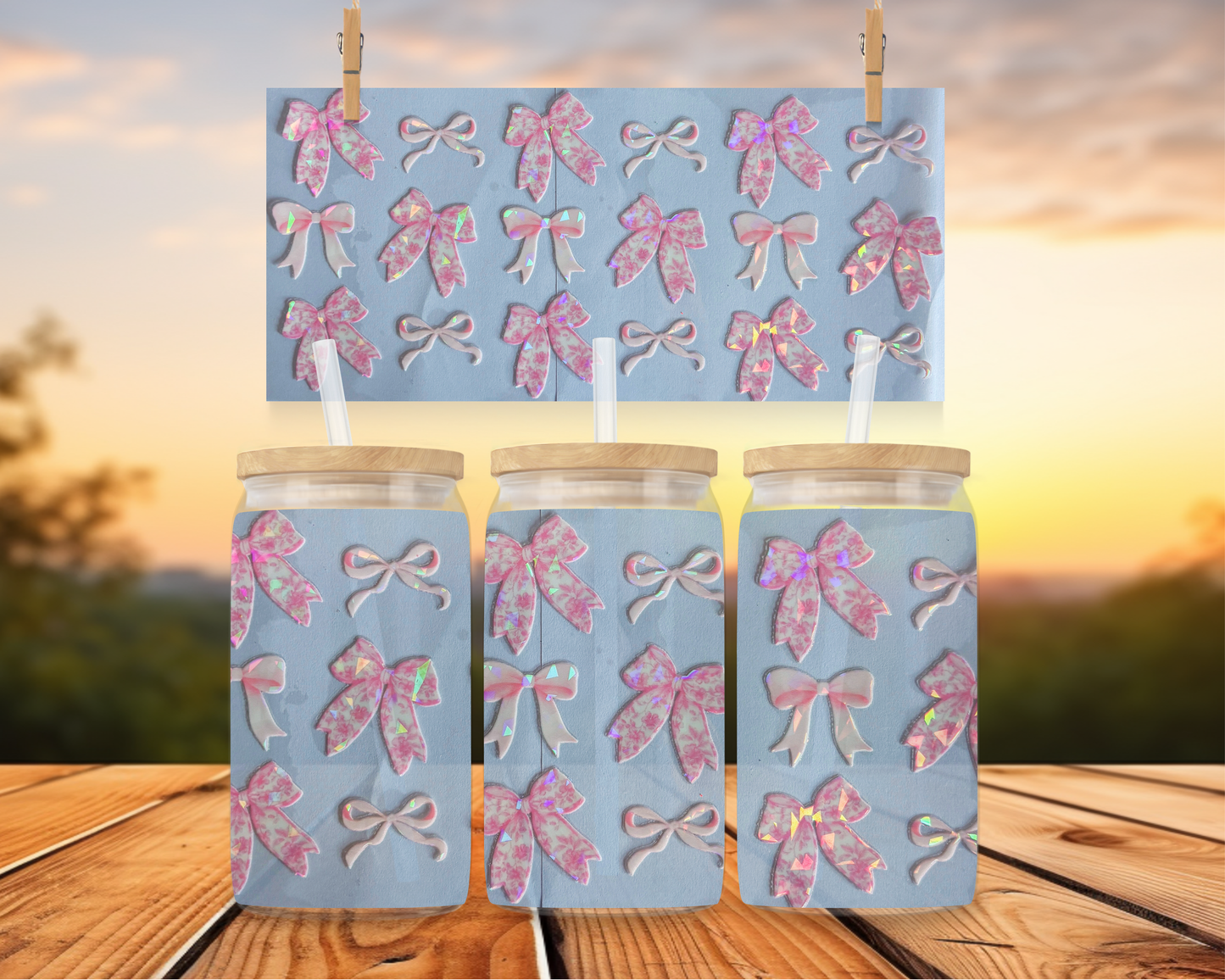 Floral Pink Bows Holographic