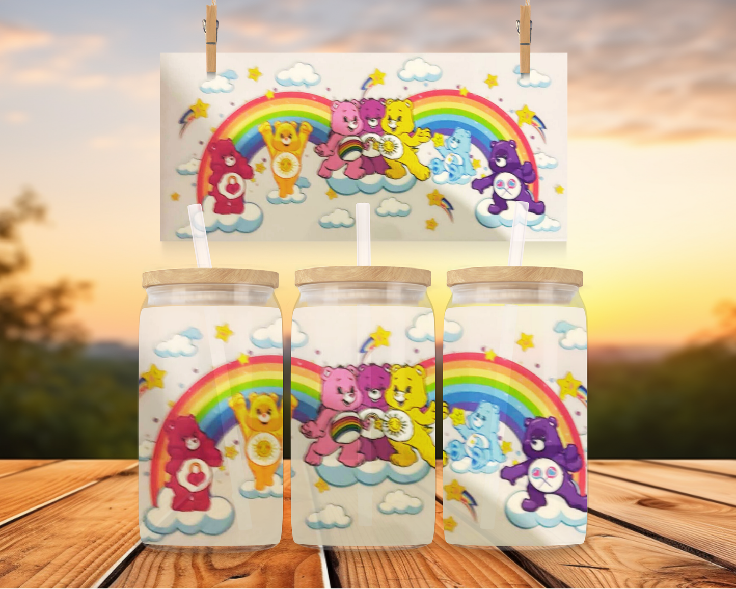 Care Bears With Rainbow Background