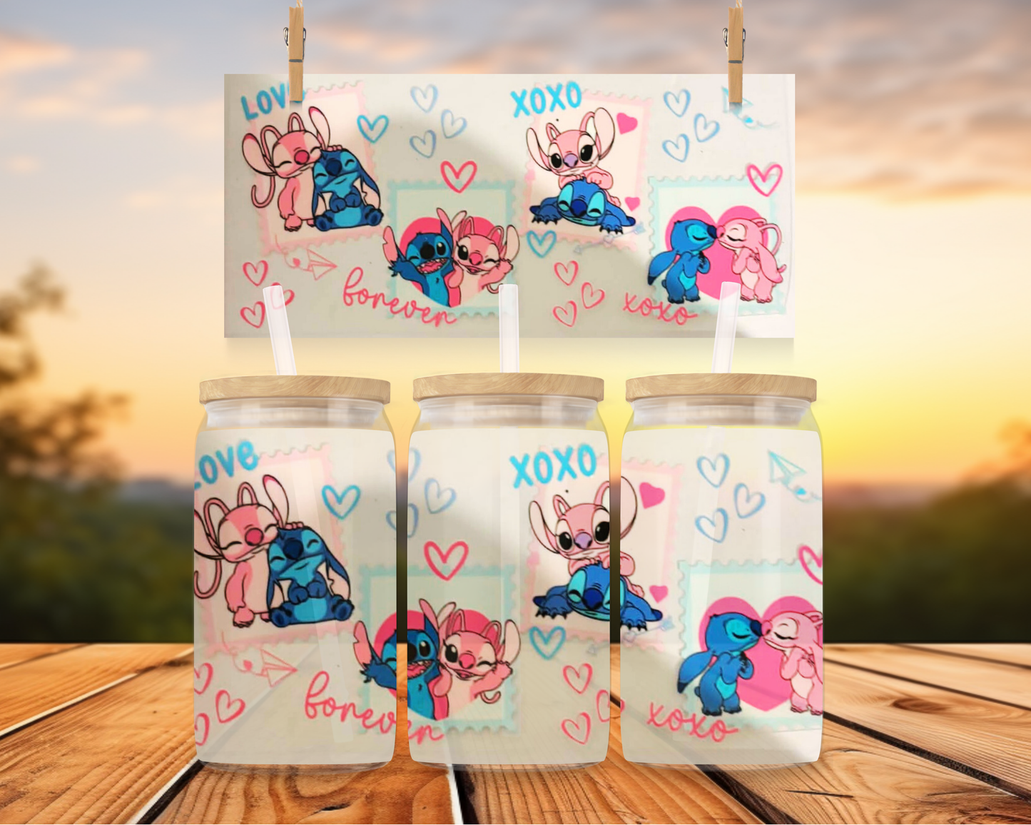 Pink And Blue Stitch With Hearts