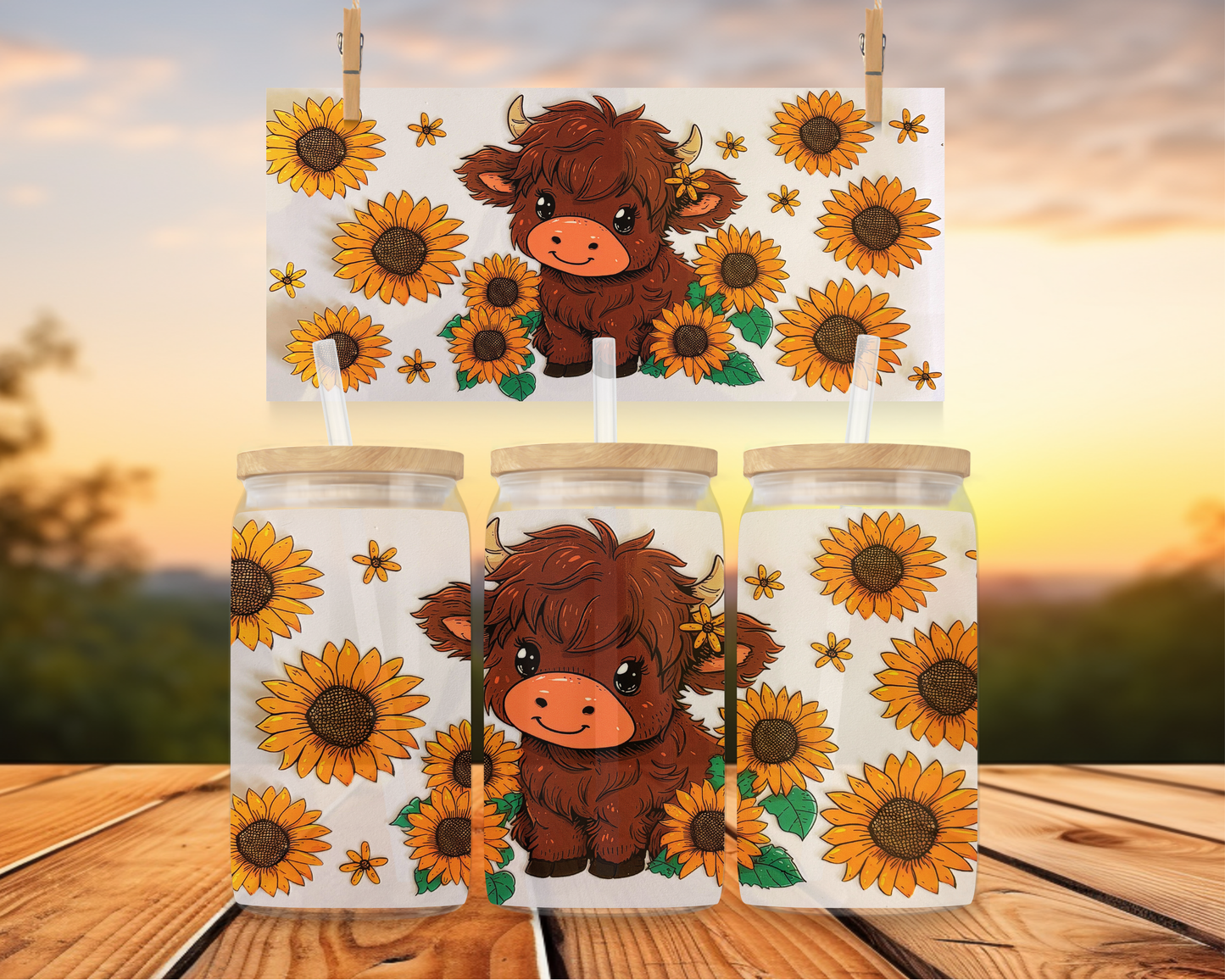 Sunflower Highland Cow