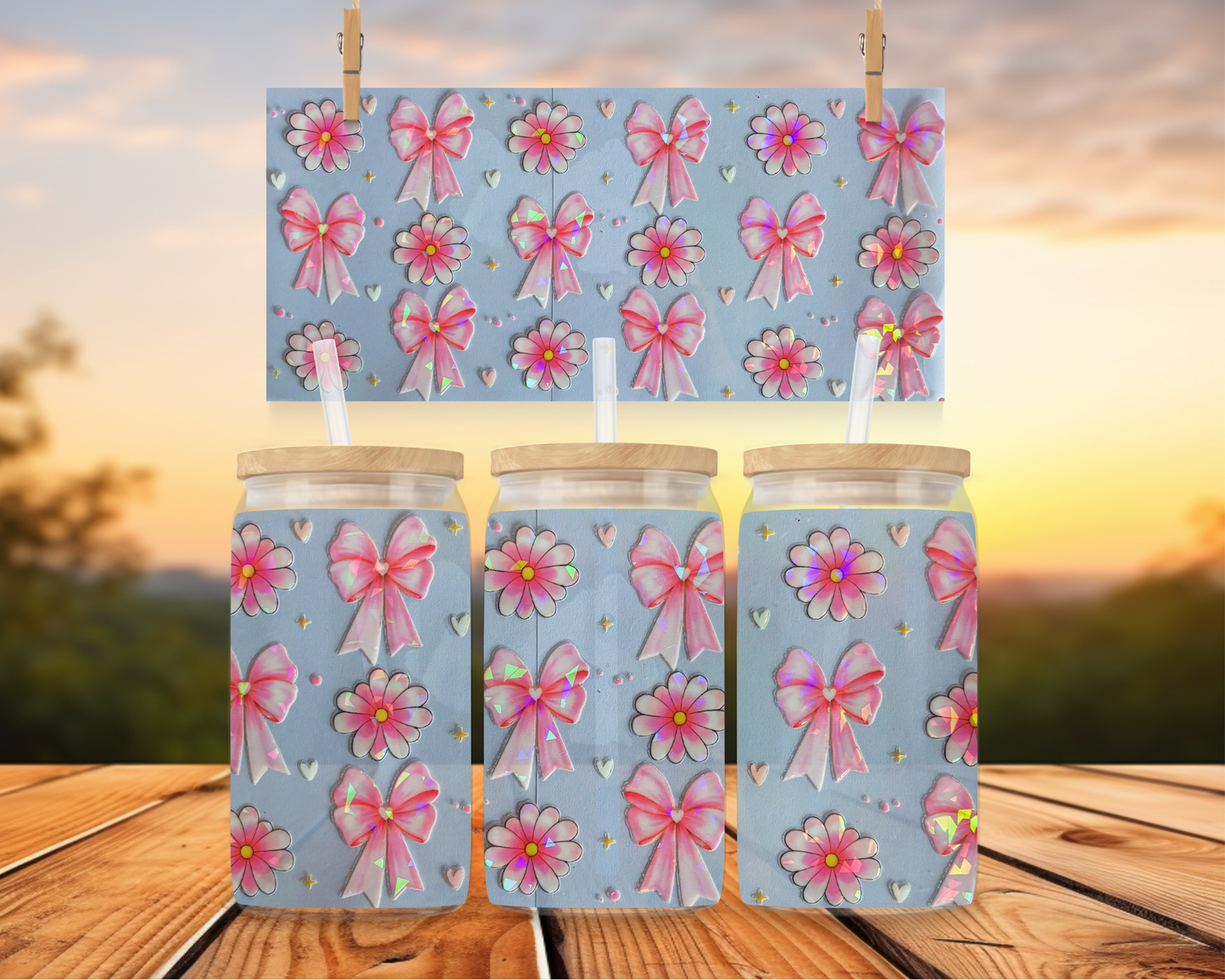 Pink Floral Bows holographic