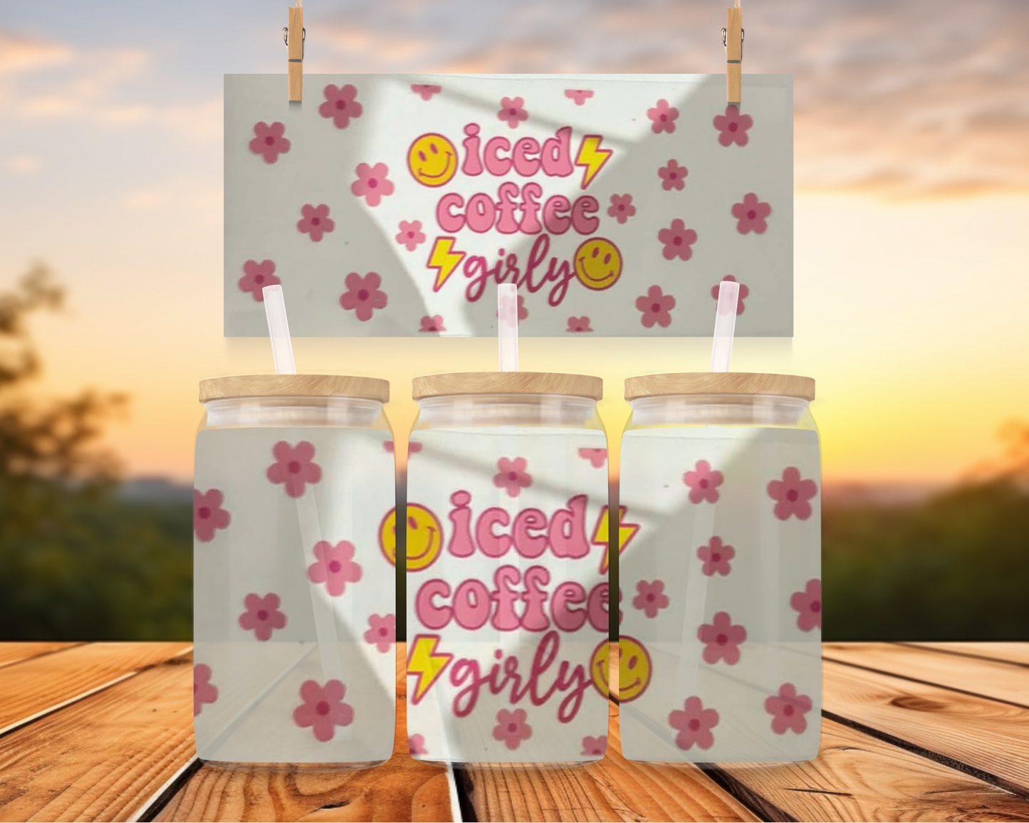 Iced Coffee With Pink Flowers