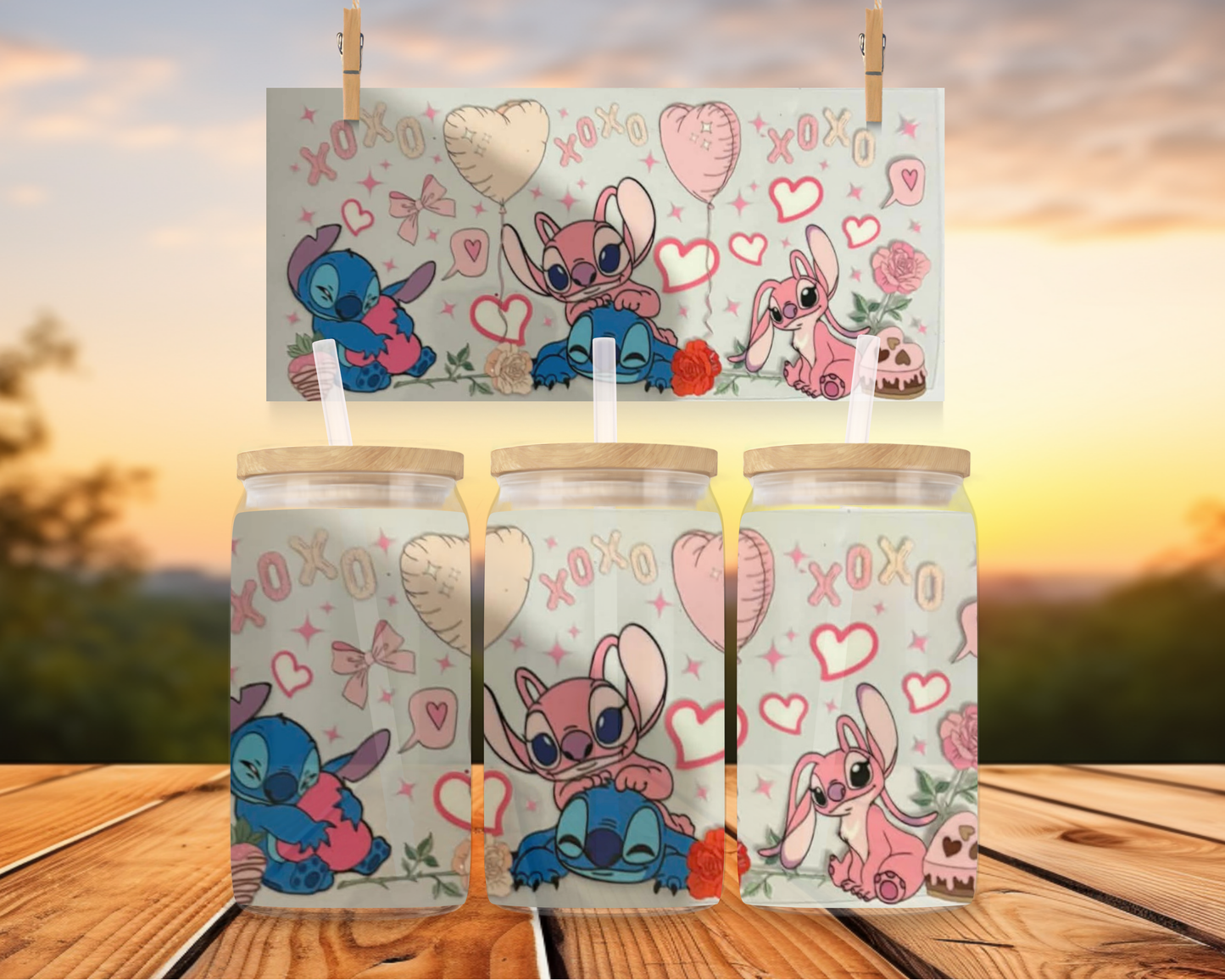 Pink And Blue Stitch With Hearts