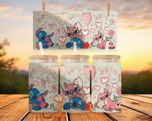Pink And Blue Stitch With Hearts