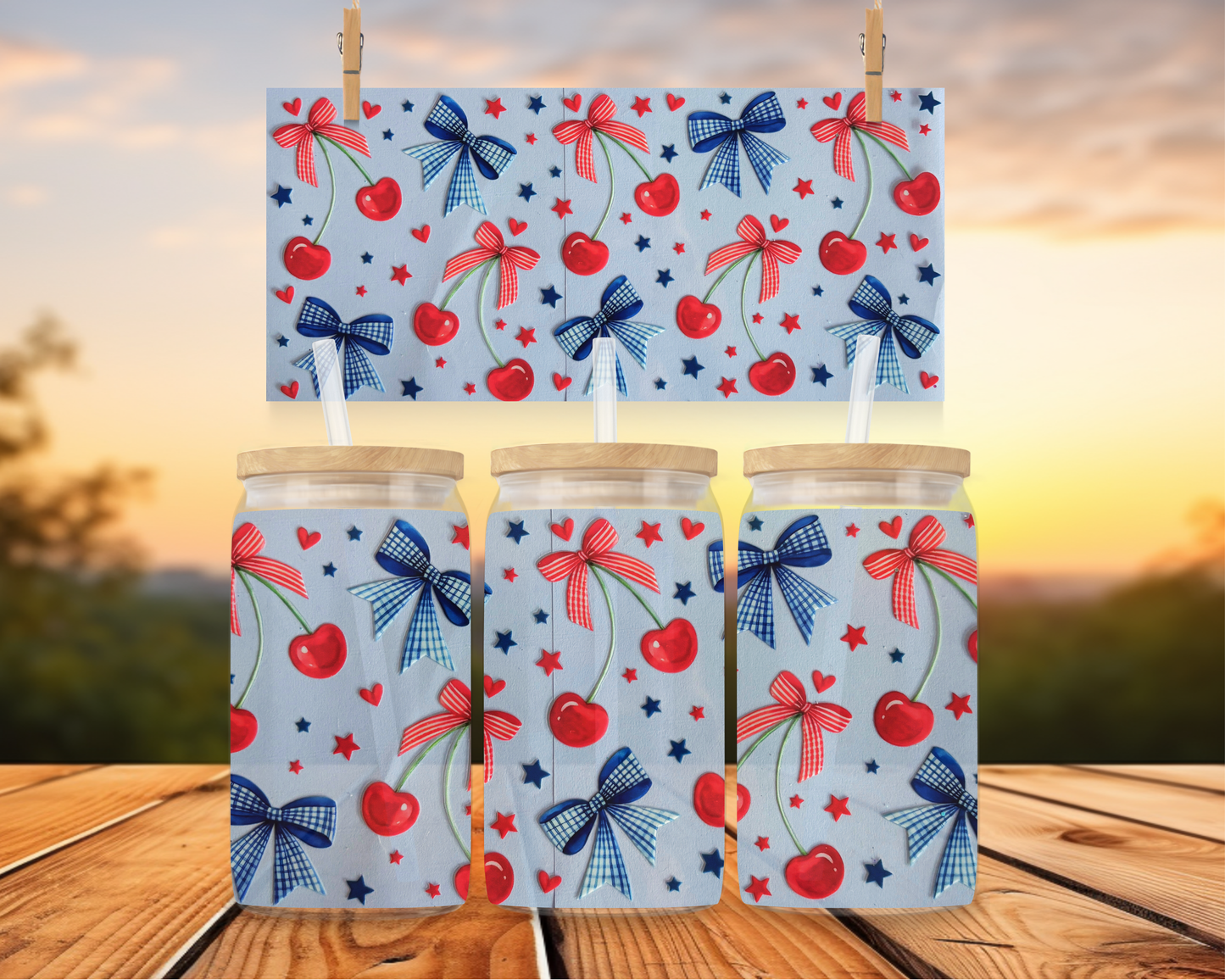 Red & Blue Bows With Cherrys