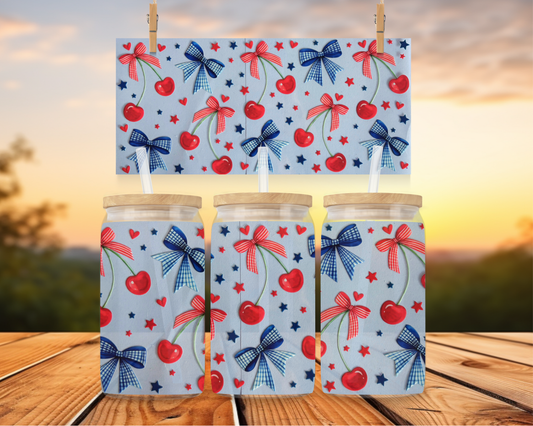 Red & Blue Bows With Cherrys