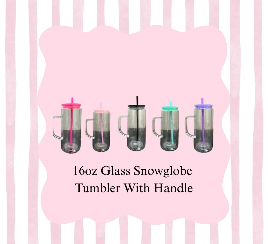 16oz Glass Snowglobe Tumbler With Handle