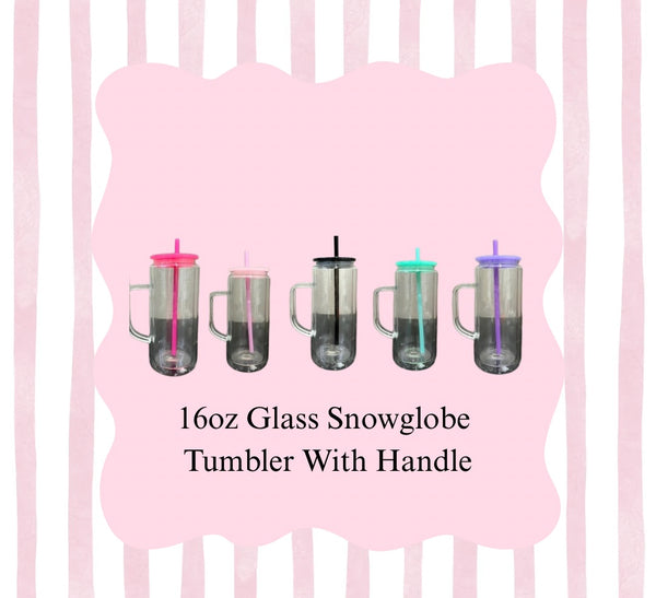 16oz Glass Snowglobe Tumbler With Handle